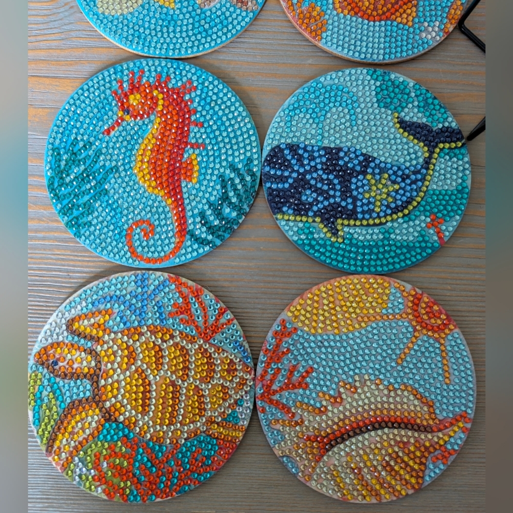 Handmade Ocean-Themed Beaded Coasters, NEW - Picture 4 of 5